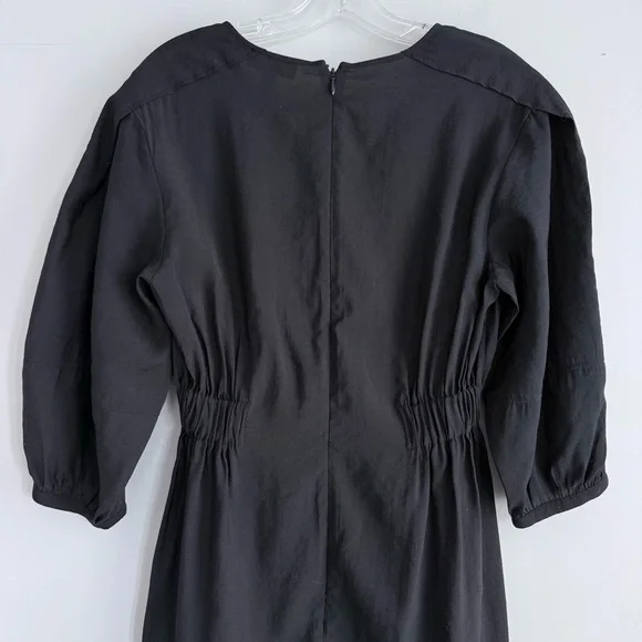 COS Black Midi V-Neck A-Line Dress Black Size 4 Modest Minimalist Elastic Waist - Picture 10 of 16